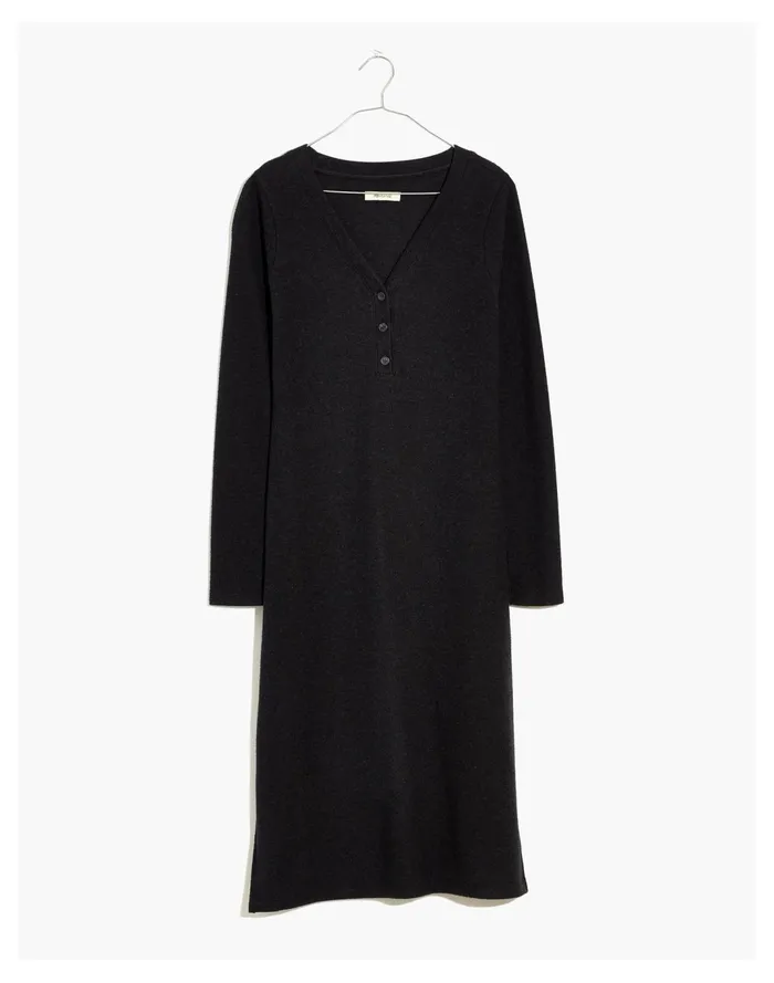 Women Long Sleeve Henley Midi Dress Hthr Charcoal Madewell Dresses Women Long Sleeve Henley Midi Dress Hthr Charcoal Madewell Dresses