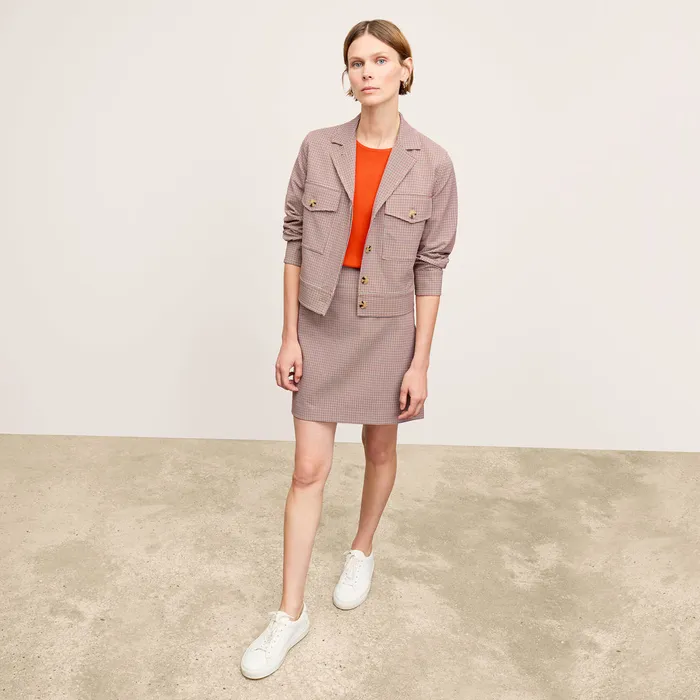 Women M M LaFleur The Whitney Skirt 8211 Stretch Twill 8211 Mini Check Mini Check Orange Brown Navy Skirts