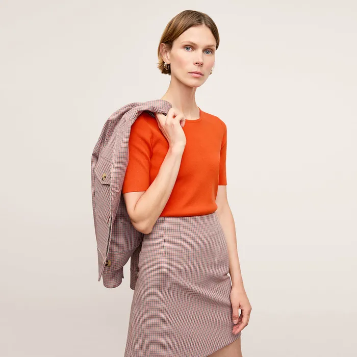 Women M M LaFleur The Whitney Skirt 8211 Stretch Twill 8211 Mini Check Mini Check Orange Brown Navy Skirts