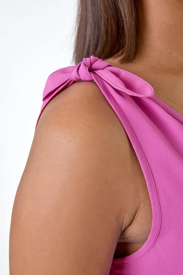 Women Magenta Tie Detail Strap Cami Top Roman Tops