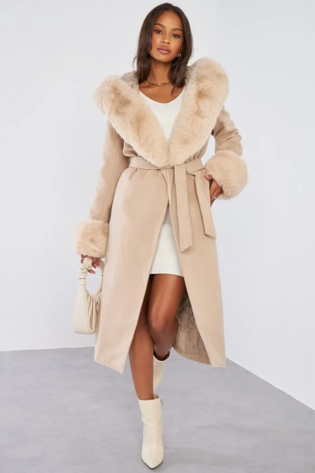 Women Manteau Beige Fourrure Beige Brentiny Paris Coats