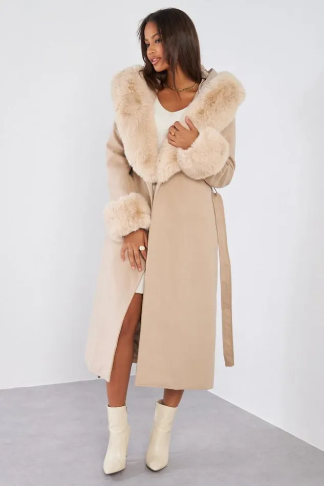 Women Manteau Beige Fourrure Beige Brentiny Paris Coats