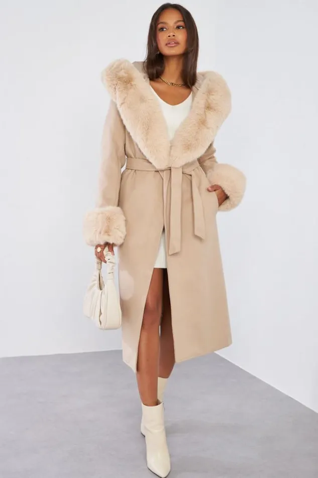 Women Manteau Beige Fourrure Beige Brentiny Paris Coats