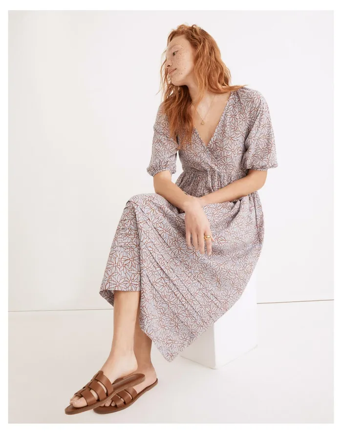 Women Marianna Puff Sleeve Midi Dress In Dream On Daisies Pale Dawn Madewell Dresses