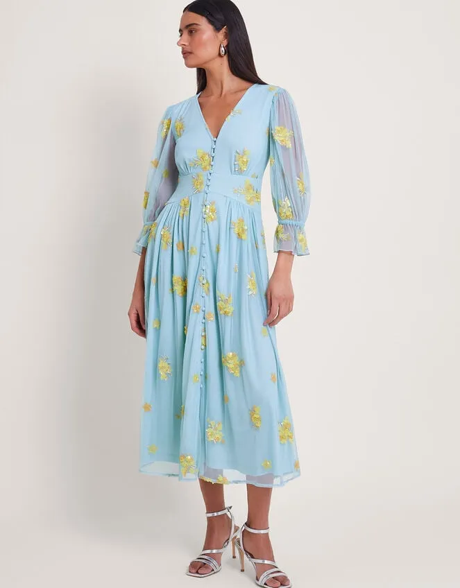 Women Martha Embellished Tea Dress Blue Monsoon Dresses