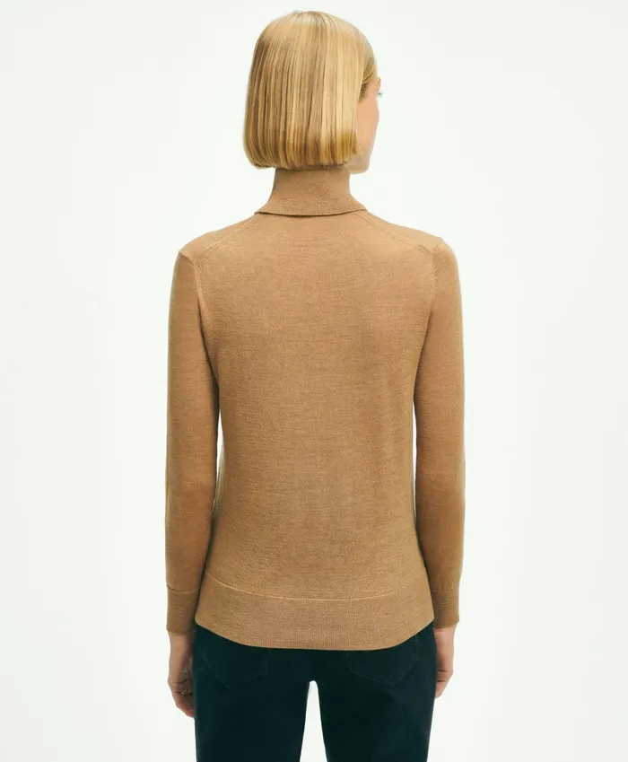 Women Merino Wool Turtleneck Camel Brooks Brothers Sweaters