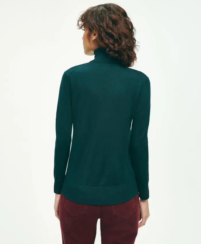 Women Merino Wool Turtleneck Dark Green Brooks Brothers Sweaters
