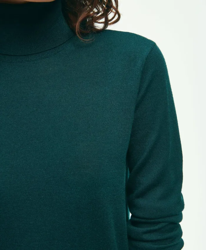 Women Merino Wool Turtleneck Dark Green Brooks Brothers Sweaters