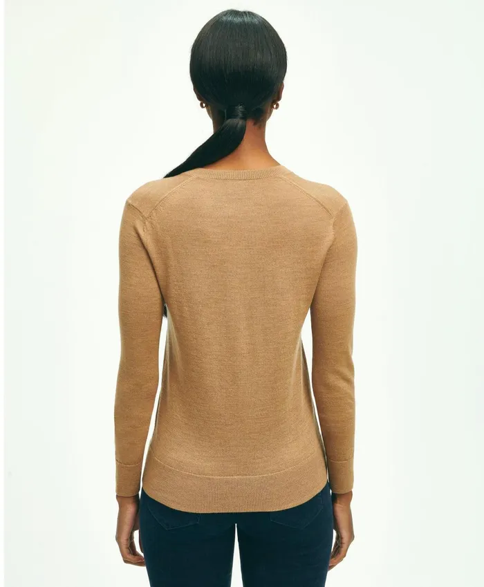 Women Merino Wool VNeck Sweater Camel Brooks Brothers Sweaters
