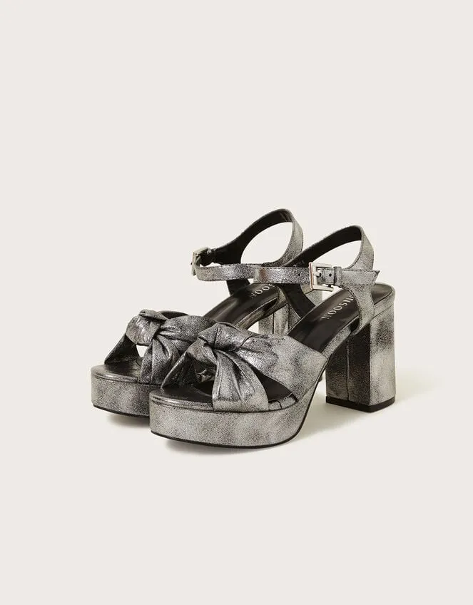 Women Metallic Twist Knot Platform Heels Pewter Monsoon Platforms