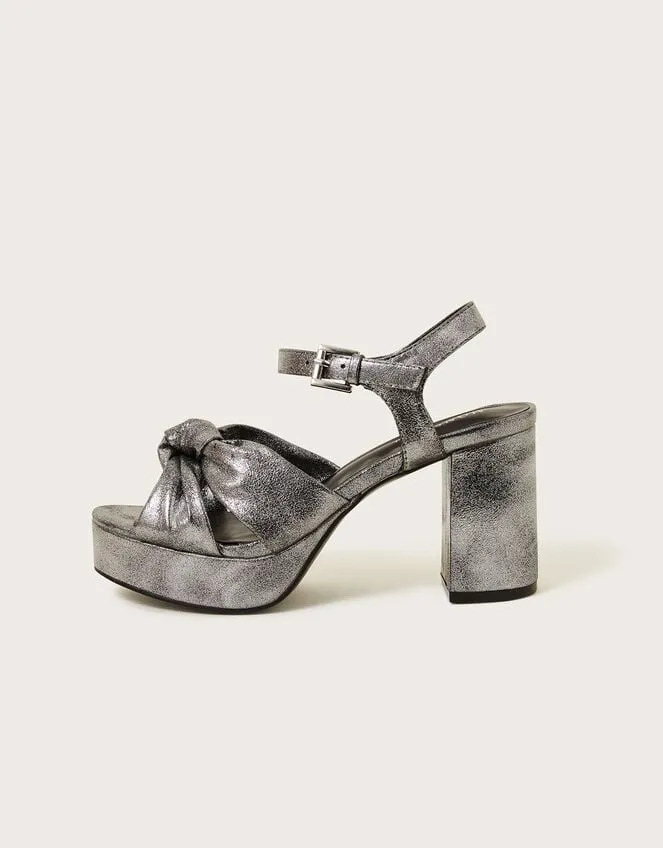 Women Metallic Twist Knot Platform Heels Pewter Monsoon Platforms