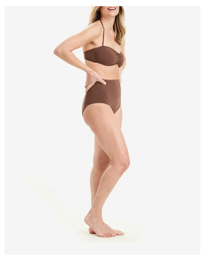 Women MOLOCO Coco High Waist Bikini Bottom With Power Mesh Brown Madewell Swim