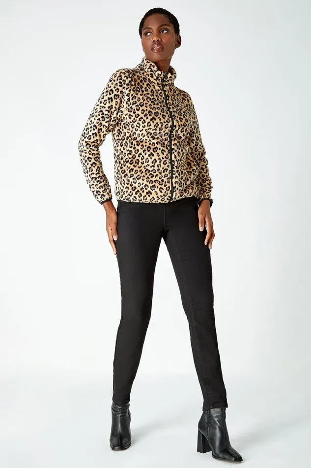 Women Multi Animal Print Sherpa Fleece Jacket Roman Jackets
