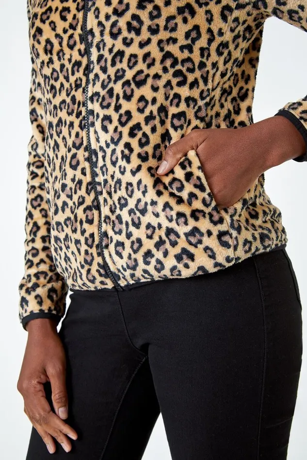 Women Multi Animal Print Sherpa Fleece Jacket Roman Jackets