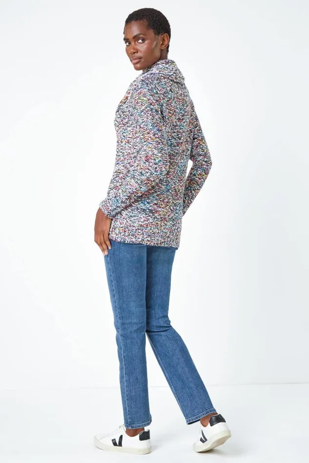 Women Multi Cowl Neck Tape Yarn Jumper Roman Knitwear
