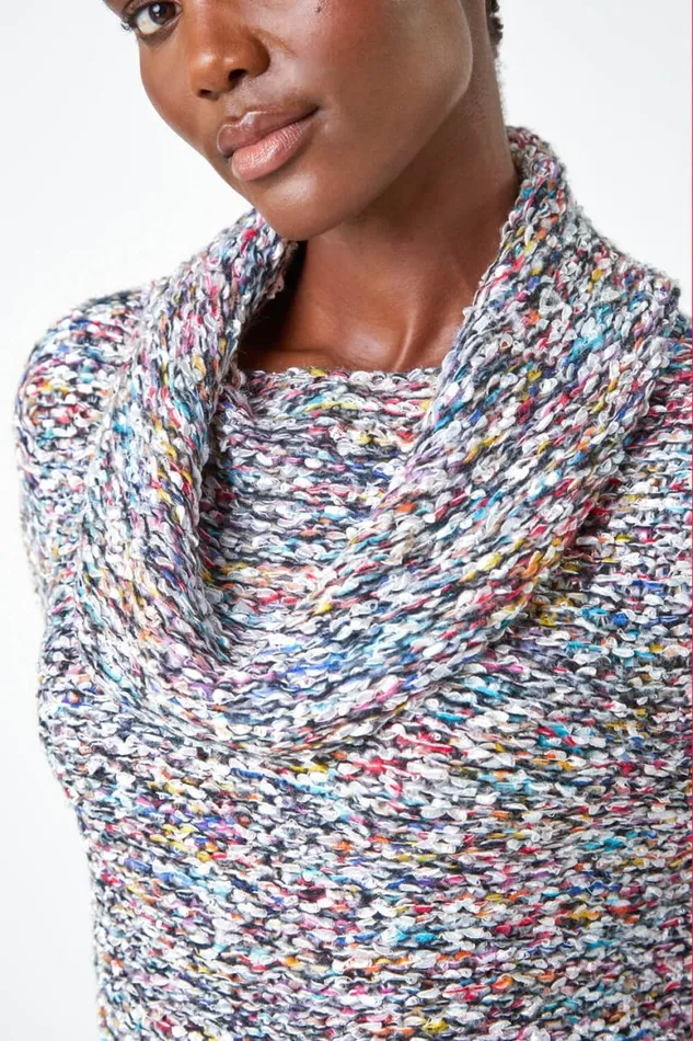 Women Multi Cowl Neck Tape Yarn Jumper Roman Knitwear