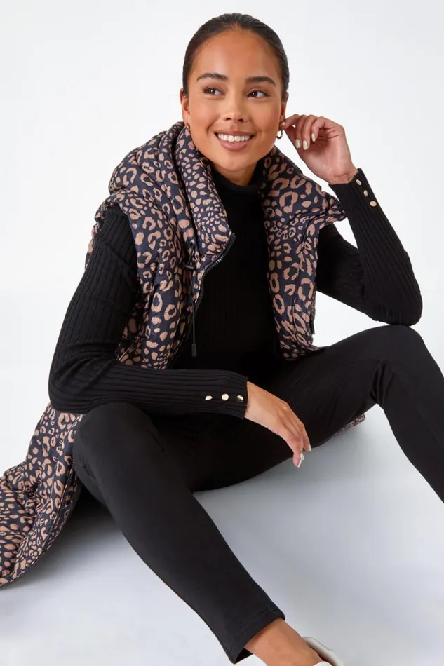 Women Multi Petite Animal Print Longline Gilet Roman Coats