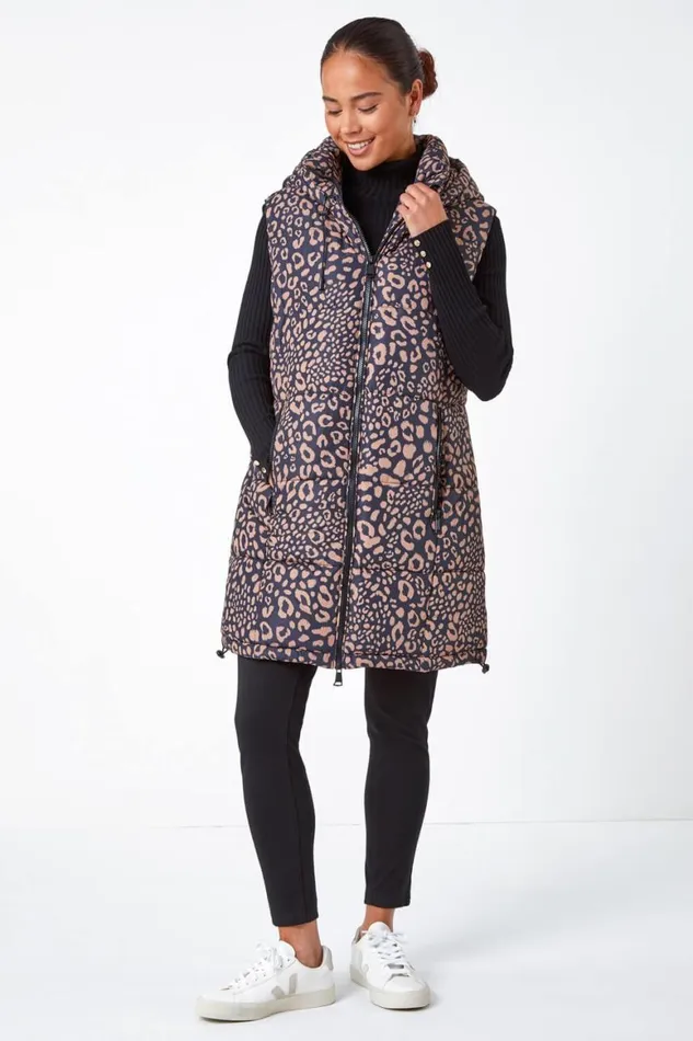 Women Multi Petite Animal Print Longline Gilet Roman Coats