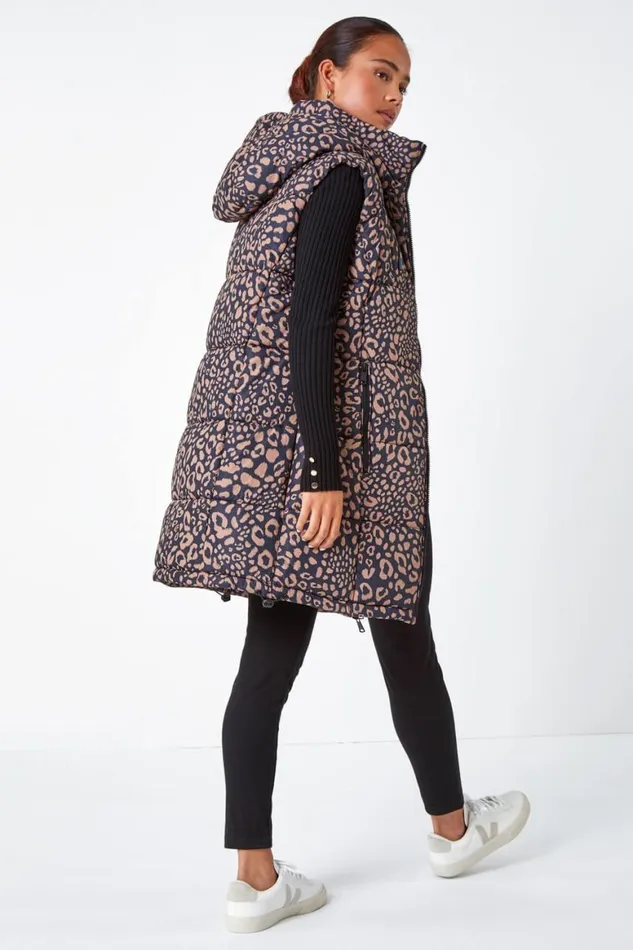 Women Multi Petite Animal Print Longline Gilet Roman Coats