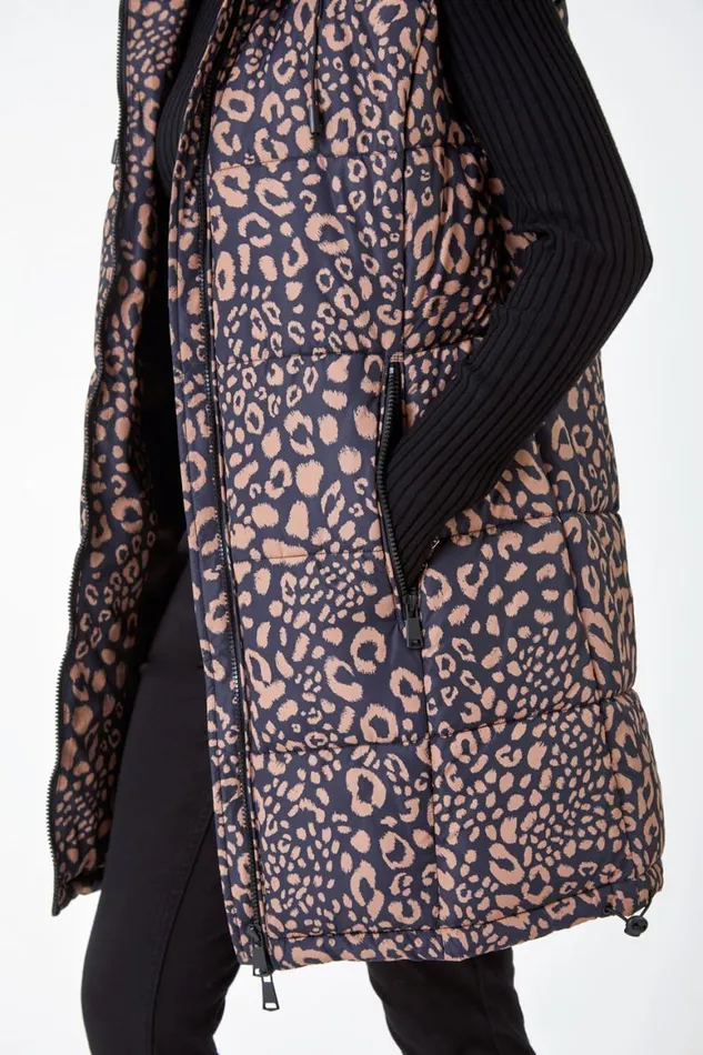 Women Multi Petite Animal Print Longline Gilet Roman Coats