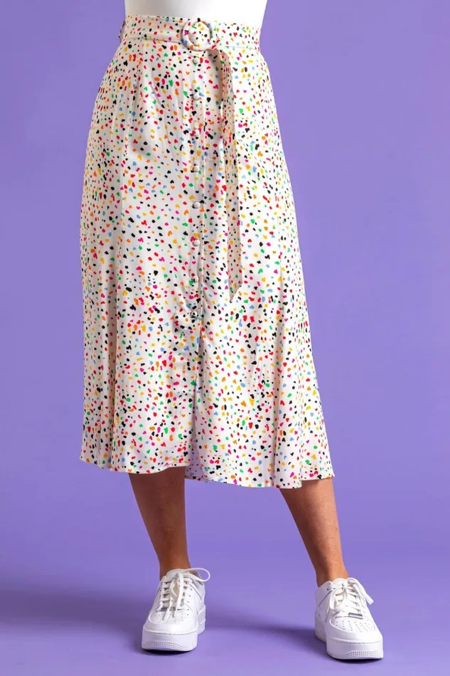Women Multi Scattered Spot Print Belted Skirt Roman Skirts
