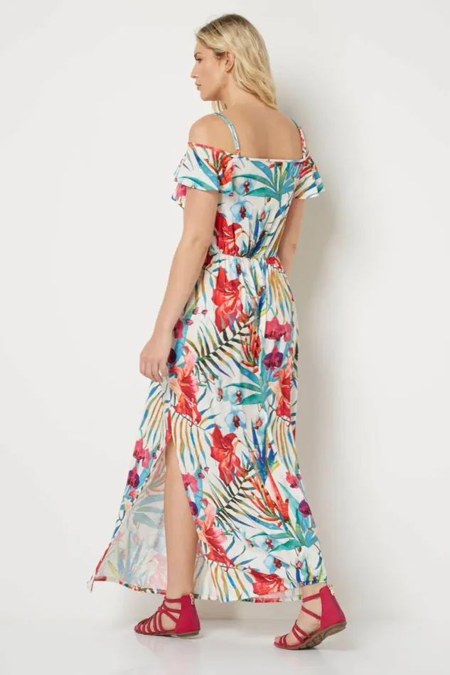 Women Multi Tropical Frill Maxi Dress Roman Dresses
