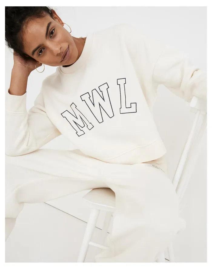 Women MWL Betterterry Embroidered Crop Sweatshirt Antique Cream Madewell MWL Athleisure Women MWL Betterterry Embroidered Crop Sweatshirt Antique Cream Madewell MWL Athleisure