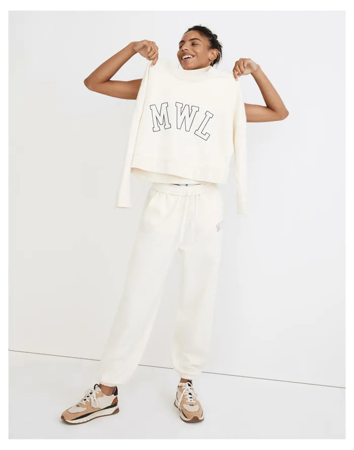 Women MWL Betterterry Embroidered Crop Sweatshirt Antique Cream Madewell MWL Athleisure Women MWL Betterterry Embroidered Crop Sweatshirt Antique Cream Madewell MWL Athleisure