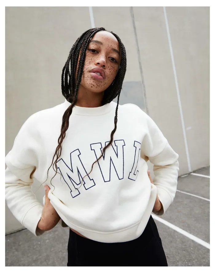 Women MWL Betterterry Embroidered Crop Sweatshirt Antique Cream Madewell MWL Athleisure Women MWL Betterterry Embroidered Crop Sweatshirt Antique Cream Madewell MWL Athleisure
