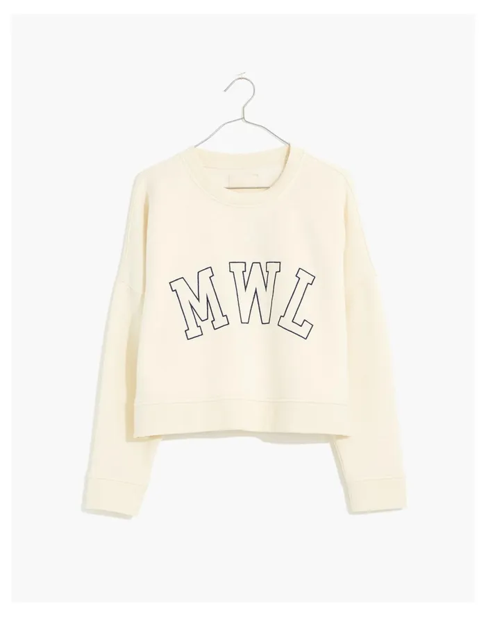 Women MWL Betterterry Embroidered Crop Sweatshirt Antique Cream Madewell MWL Athleisure Women MWL Betterterry Embroidered Crop Sweatshirt Antique Cream Madewell MWL Athleisure