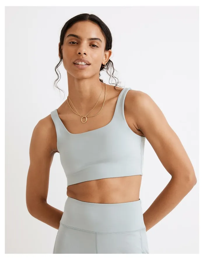 Women MWL Flex Square Neck Sports Bra Blue Horizon Madewell Activewear