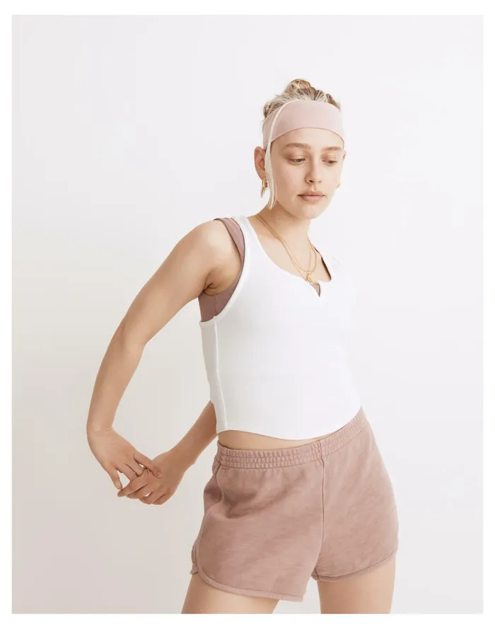 Women MWL Ribbed Split Neck Crop Tank Eyelet White Madewell Activewear