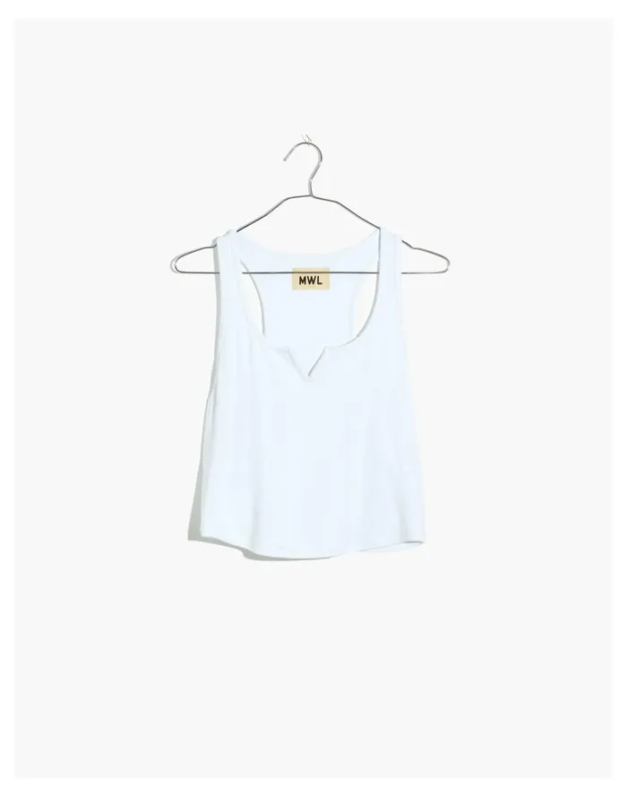 Women MWL Ribbed Split Neck Crop Tank Eyelet White Madewell Activewear Women MWL Ribbed Split Neck Crop Tank Eyelet White Madewell Activewear