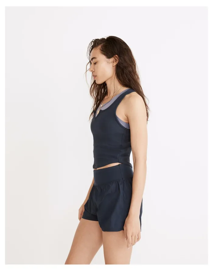 Women MWL Ribbed Split Neck Crop Tank Twilight Madewell Activewear Women MWL Ribbed Split Neck Crop Tank Twilight Madewell Activewear