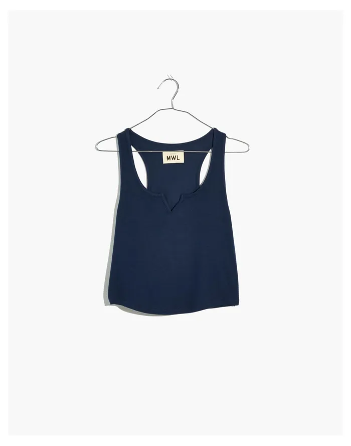 Women MWL Ribbed Split Neck Crop Tank Twilight Madewell Activewear Women MWL Ribbed Split Neck Crop Tank Twilight Madewell Activewear