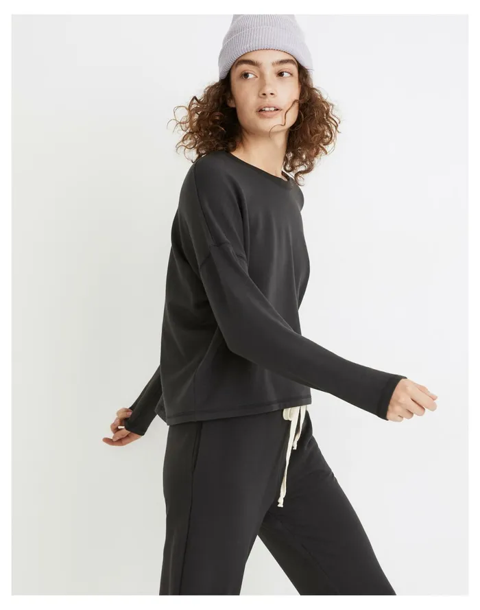 Women MWL Superbrushed Easygoing Sweatshirt Black Coal Madewell MWL Athleisure Women MWL Superbrushed Easygoing Sweatshirt Black Coal Madewell MWL Athleisure