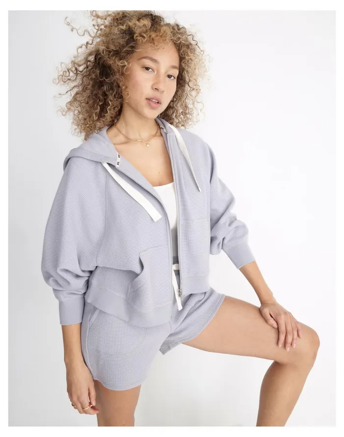 Women MWL Textured Waffle Cocoon Hoodie Sweatshirt Faded Lavender Madewell MWL Athleisure Women MWL Textured Waffle Cocoon Hoodie Sweatshirt Faded Lavender Madewell MWL Athleisure