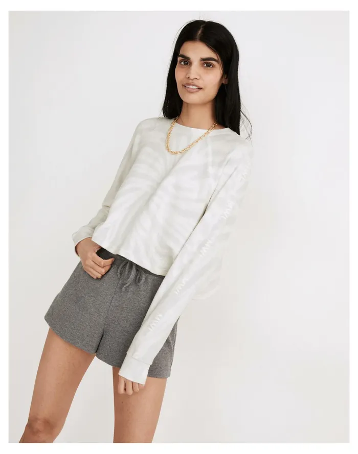 Women MWL Tie Dye Crop Sweatshirt Tee Morning Mist Madewell MWL Athleisure