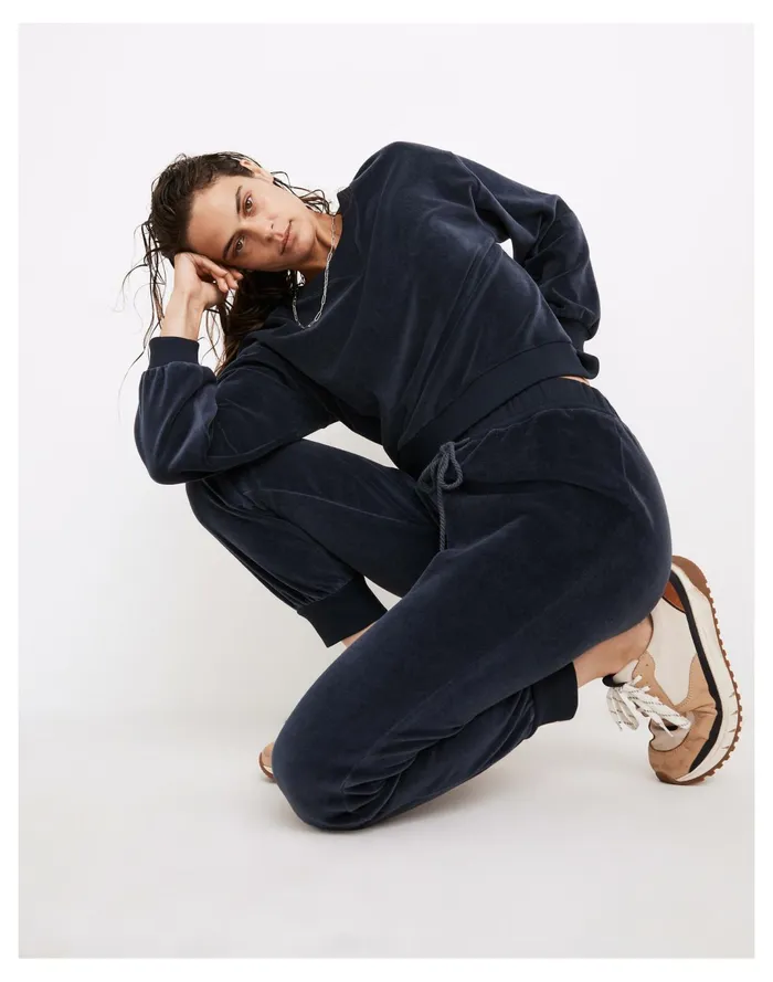 Women MWL Velour Crewneck Sweatshirt Dark Baltic Madewell MWL Athleisure Women MWL Velour Crewneck Sweatshirt Dark Baltic Madewell MWL Athleisure