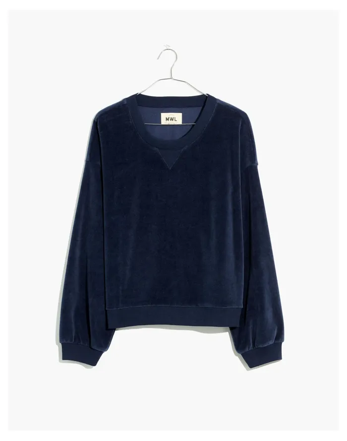 Women MWL Velour Crewneck Sweatshirt Dark Baltic Madewell MWL Athleisure Women MWL Velour Crewneck Sweatshirt Dark Baltic Madewell MWL Athleisure