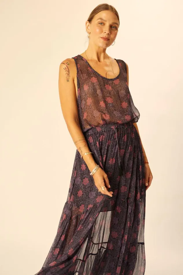 Women Natalie Martin Bottoms Sierra Skirt Chiffon Snowflake Aubergine
