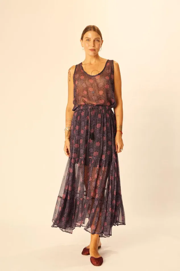 Women Natalie Martin Bottoms Sierra Skirt Chiffon Snowflake Aubergine