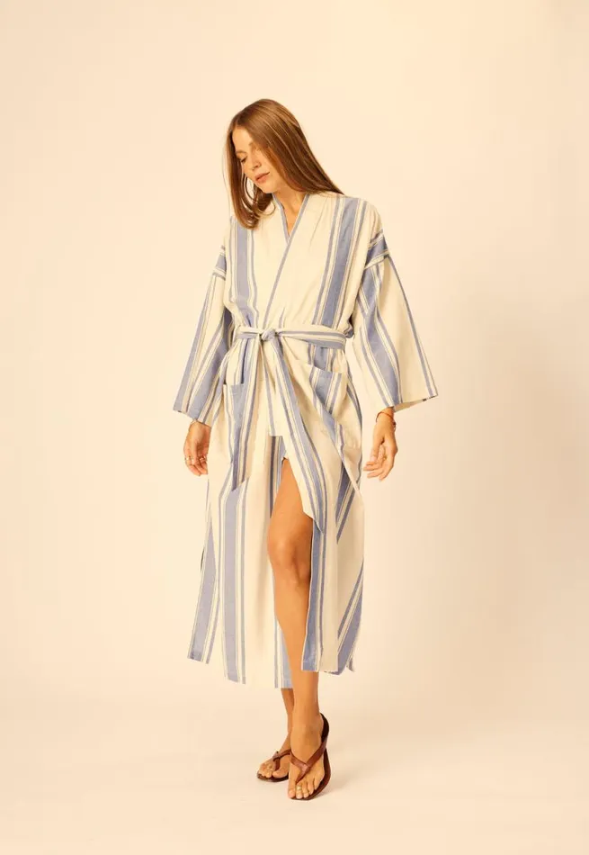 Women Natalie Martin Coverups Diane Long Robe French Stripe Blue