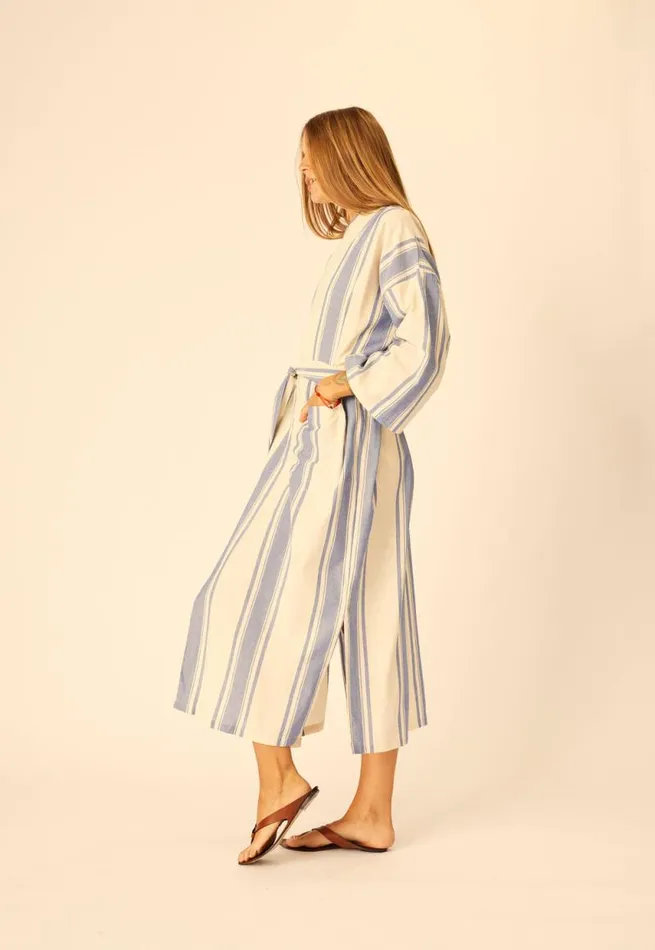 Women Natalie Martin Coverups Diane Long Robe French Stripe Blue