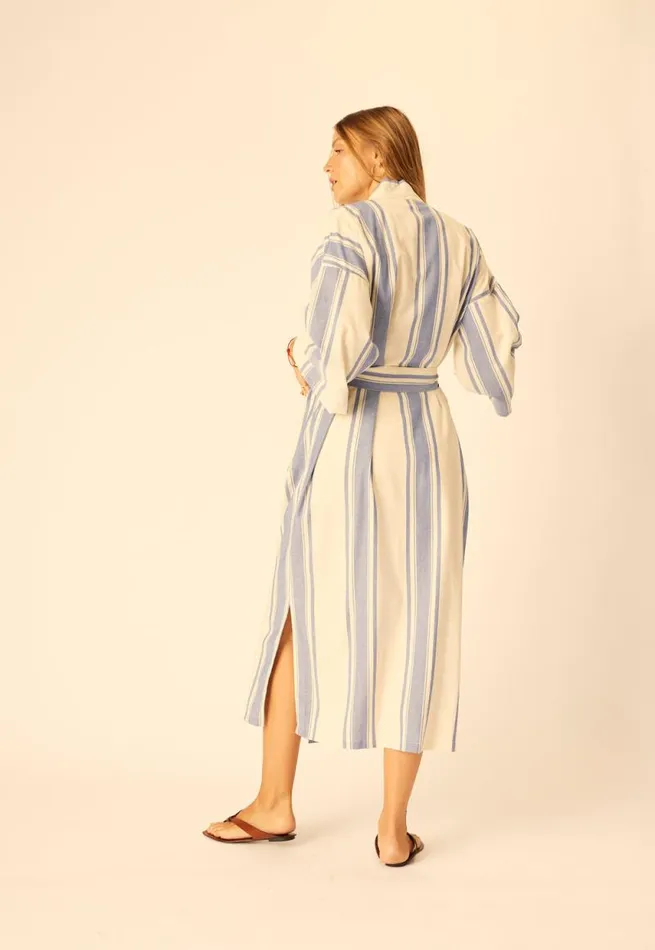 Women Natalie Martin Coverups Diane Long Robe French Stripe Blue
