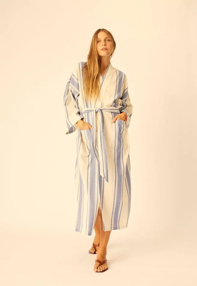 Women Natalie Martin Coverups Diane Long Robe French Stripe Blue