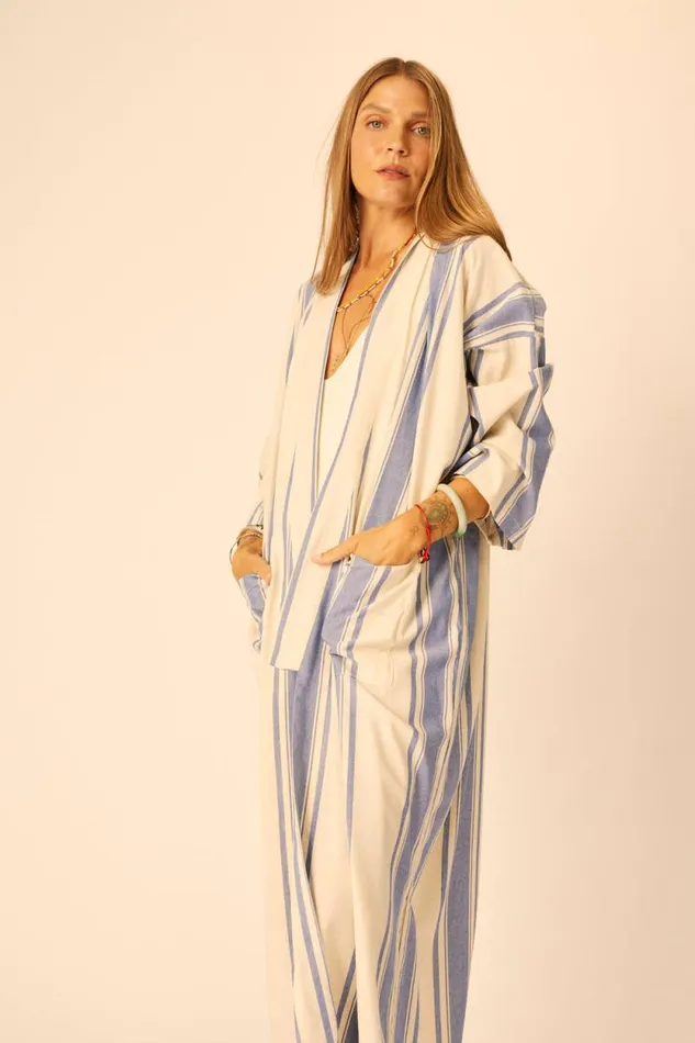 Women Natalie Martin Coverups Diane Long Robe French Stripe Blue