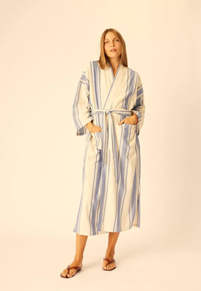 Women Natalie Martin Coverups Diane Long Robe French Stripe Blue
