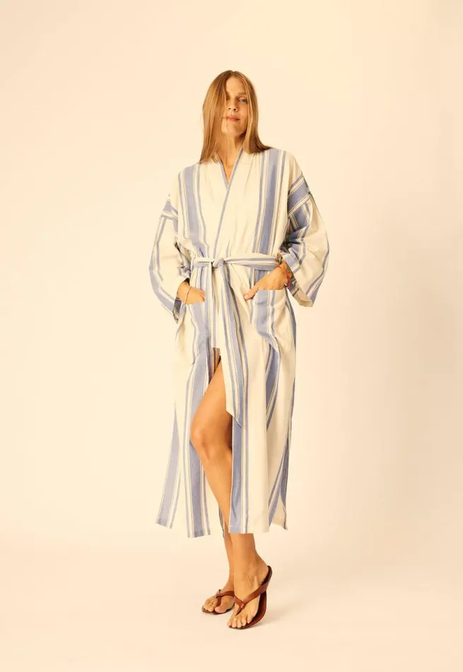 Women Natalie Martin Coverups Diane Long Robe French Stripe Blue