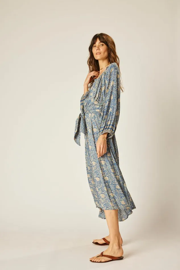 Women Natalie Martin Dresses Alex Midi With Sash Water Lily Blue
